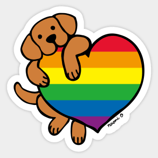 Fox Red Labrador Holding Rainbow Heart Sticker